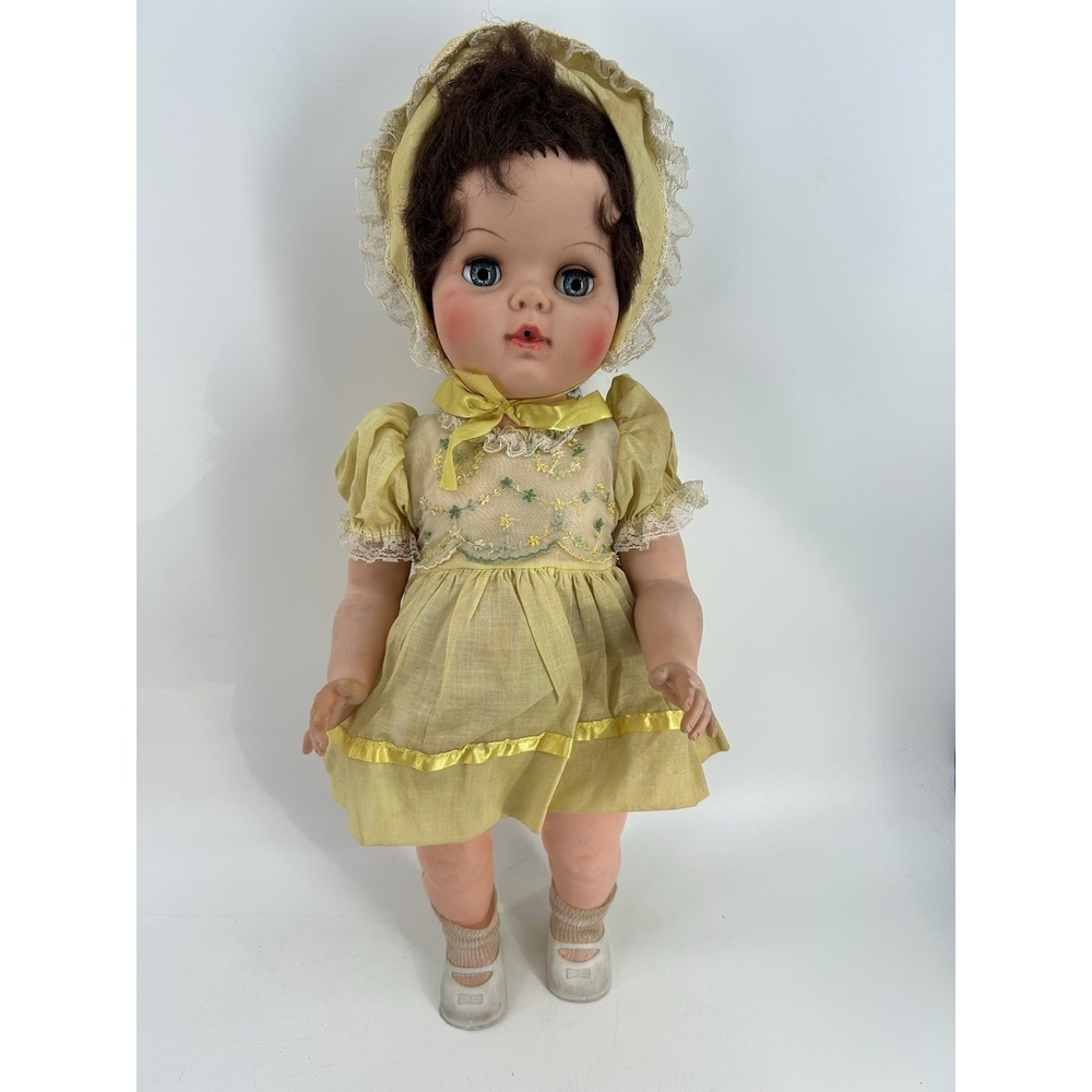 Vintage 21" OPEN CLOSE EYES BROWN HAIR Vinyl Baby Doll Made In USA